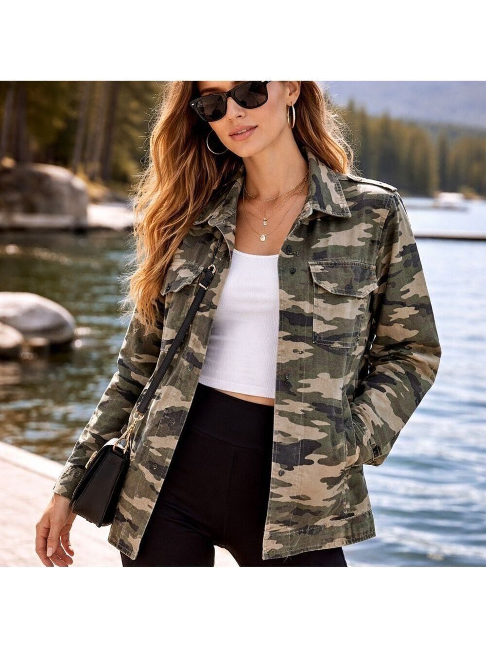 Elodie Camo Utility Jacket Military Style Cotton Button Front Small - Picture 11 of 11